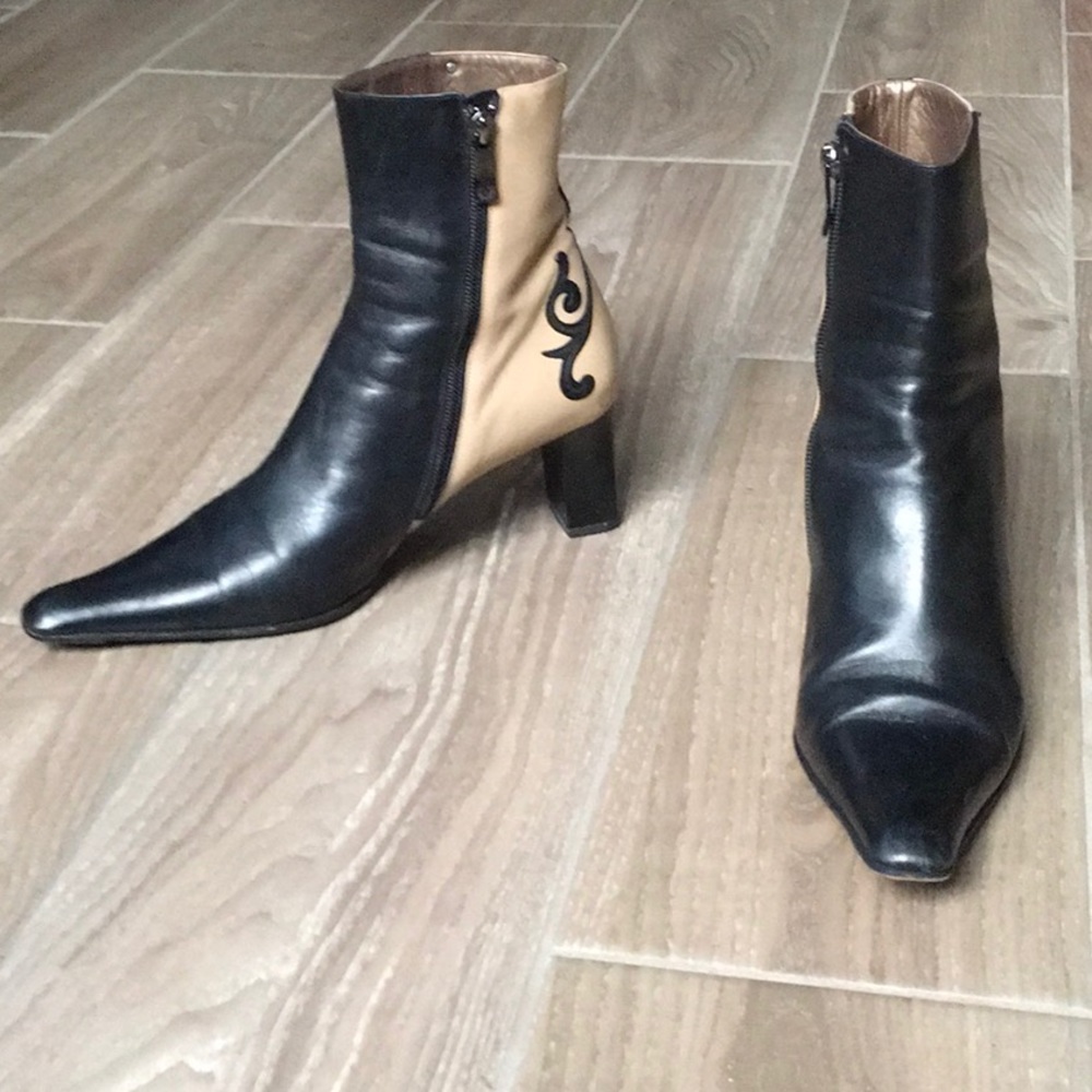 💯 Genuine Leather NOUCHKA  Color-Block Booties